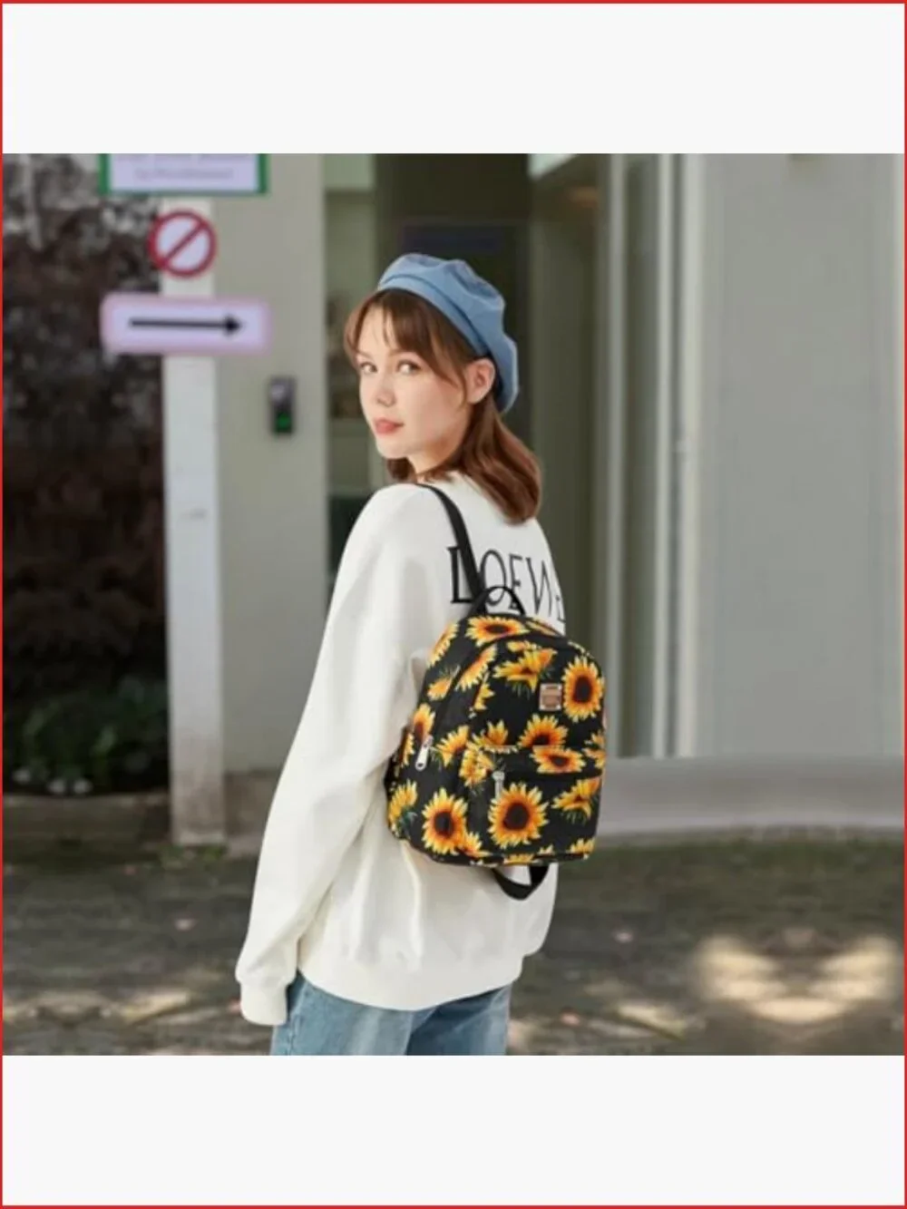 Mini Backpack Purse for Women with Water Bottle Pockets, Sunflower Print - Picture 4 of 6